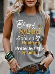 Women's Blessed By God Spoiled By My Husband Protected By Both Casual Tank Top - gracestitchs