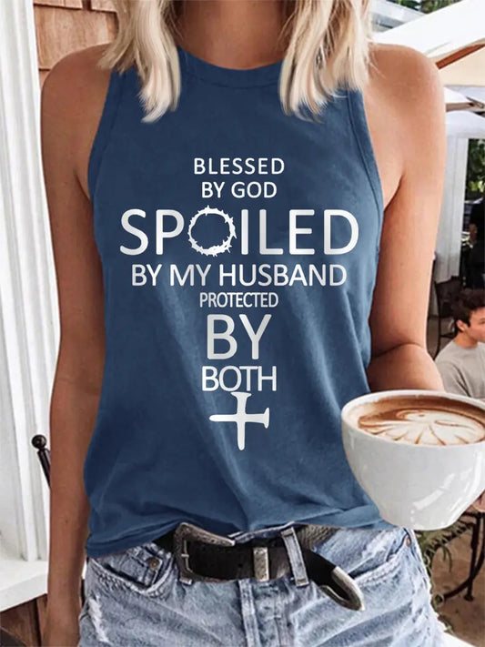 Women's Blessed By God Spoiled By My Husband Protected By Both Casual Vest - gracestitchs