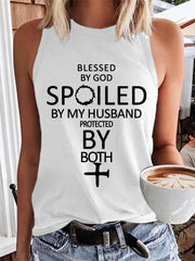 Women's Blessed By God Spoiled By My Husband Protected By Both Casual Vest - gracestitchs