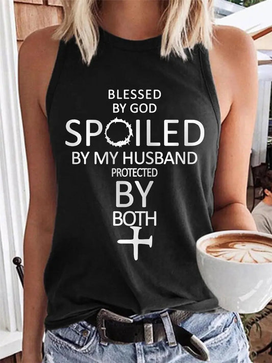 Women's Blessed By God Spoiled By My Husband Protected By Both Casual Vest - gracestitchs