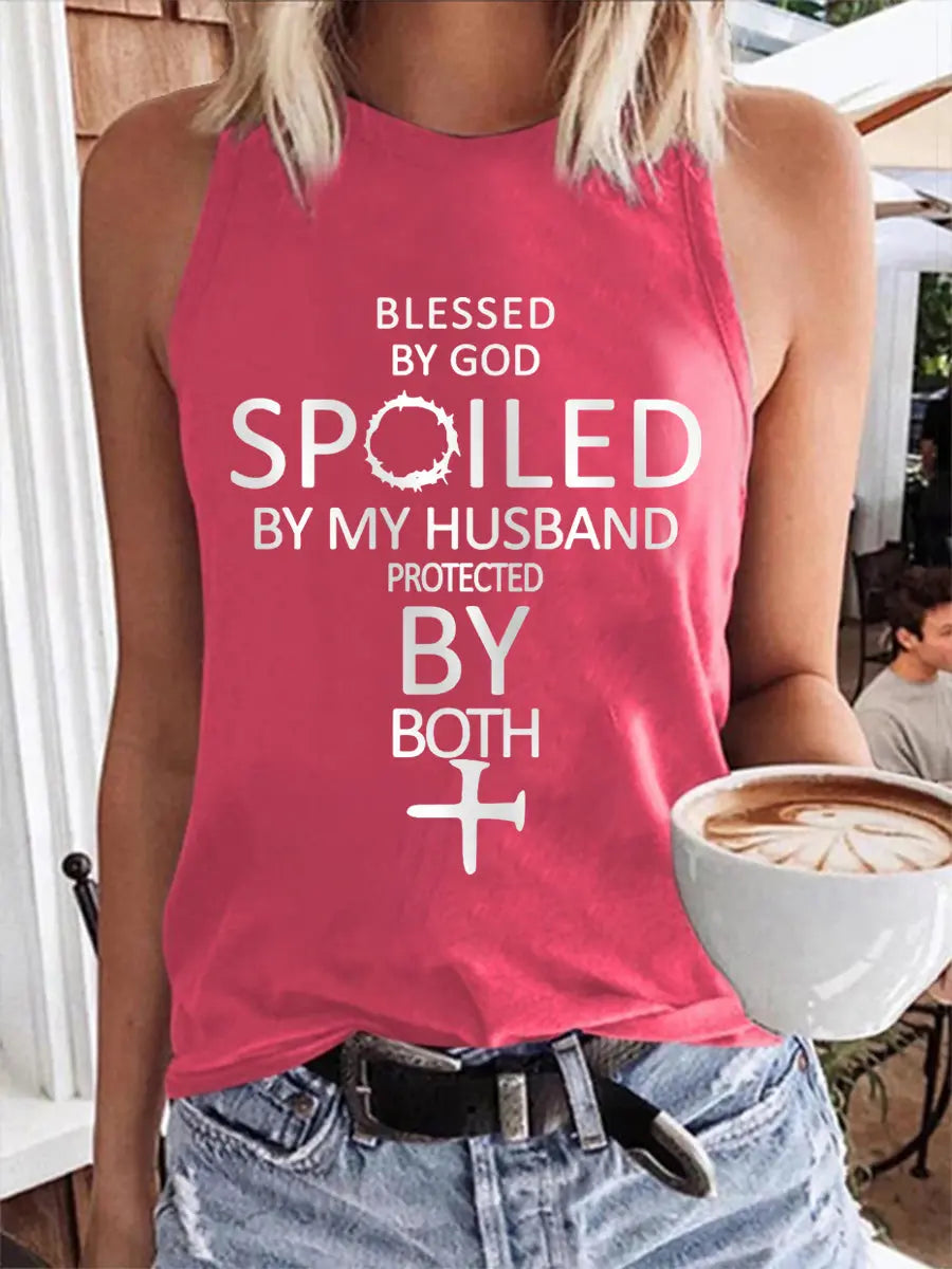Women's Blessed By God Spoiled By My Husband Protected By Both Casual Vest - gracestitchs