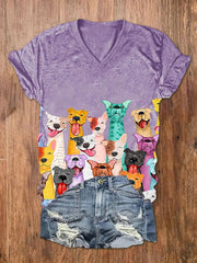 Women's Colorful Dogs Print short-sleeved T-shirt