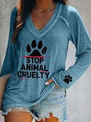 Women's Stop Animal Cruelty Print V-Neck T-Shirt