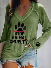 Women's Stop Animal Cruelty Print V-Neck T-Shirt