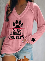 Women's Stop Animal Cruelty Print V-Neck T-Shirt