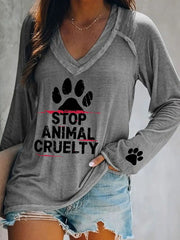 Women's Stop Animal Cruelty Print V-Neck T-Shirt