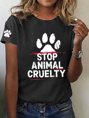 Women's Stop Animal Cruelty Print V-Neck T-Shirt