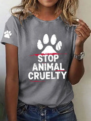 Women's Stop Animal Cruelty Print V-Neck T-Shirt