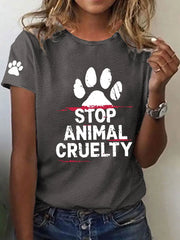 Women's Stop Animal Cruelty Print V-Neck T-Shirt