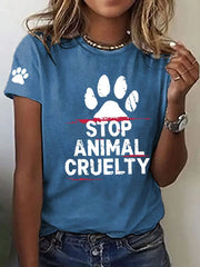 Women's Stop Animal Cruelty Print V-Neck T-Shirt