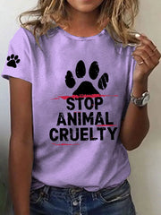 Women's Stop Animal Cruelty Print V-Neck T-Shirt