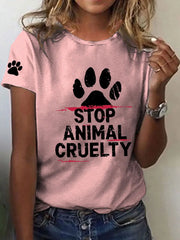 Women's Stop Animal Cruelty Print V-Neck T-Shirt