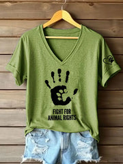 Women's Fight For Animal Rights Printed T-Shirt