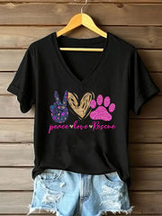 Women's Peace Love Rescue Printed T-shirt