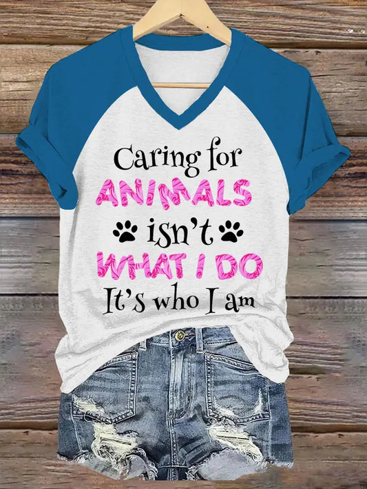 Women's caring for animals V-neck T-shirts