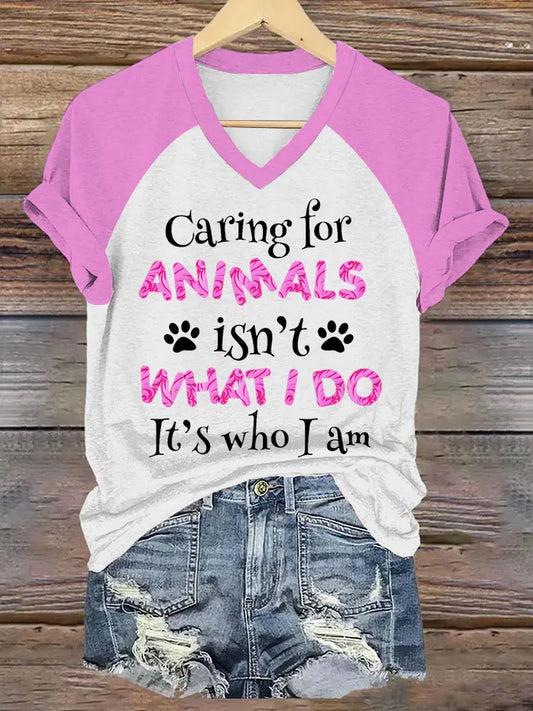 Women's caring for animals V-neck T-shirts