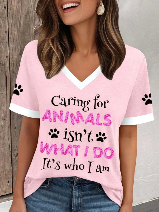Women's caring for animals V-neck T-shirts