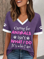Women's caring for animals V-neck T-shirts