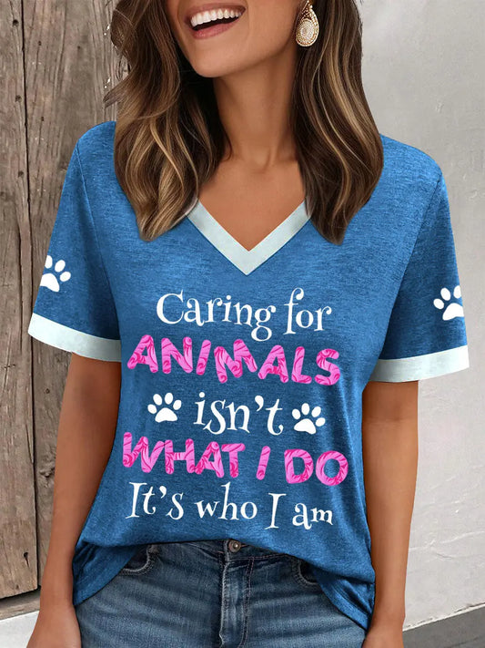 Women's caring for animals V-neck T-shirts