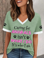 Women's caring for animals V-neck T-shirts