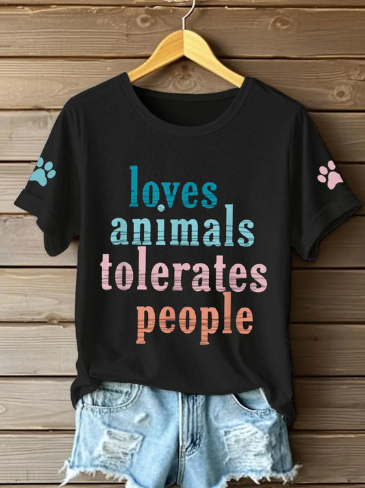Women's loves animals tolerates people T-shirts