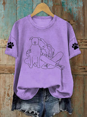 Women's Dog And Cat Heartbeat Print Casual T-Shirt