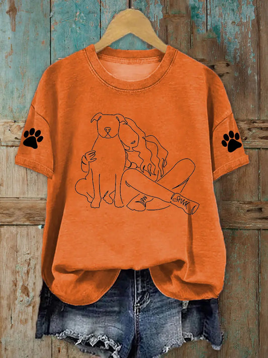 Women's Line Dog Print Casual T-shirt