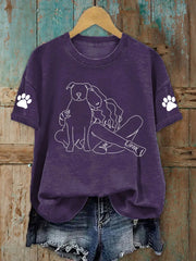 Women's Line Dog Print Casual T-shirt