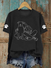 Women's Line Dog Print Casual T-shirt