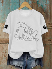 Women's Line Dog Print Casual T-shirt
