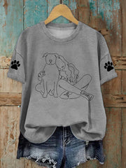 Women's Line Dog Print Casual T-shirt