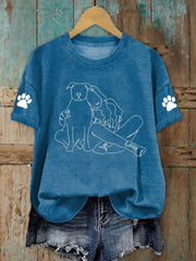 Women's Line Dog Print Casual T-shirt