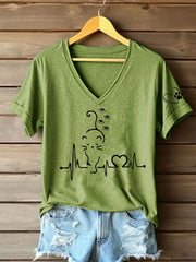 Women's Cat Heartbeat Printed Casual T-Shirt