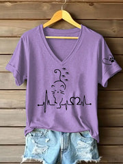 Women's Cat Heartbeat Printed Casual T-Shirt