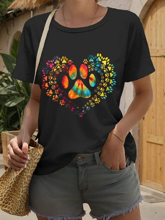 Women's rainbow animal footprint print T-shirts