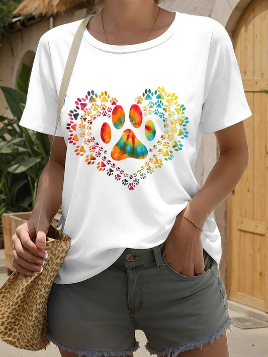 Women's rainbow animal footprint print T-shirts
