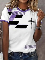 Women's Faith Over Fear Cross Faith Geometric Print Casual Tee