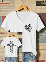 Women's She Loves Jesus And America Too Faith Cross Print O-Neck T-Shirt