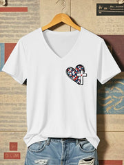 Women's She Loves Jesus And America Too Faith Cross Print O-Neck T-Shirt