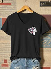 Women's She Loves Jesus And America Too Faith Cross Print O-Neck T-Shirt