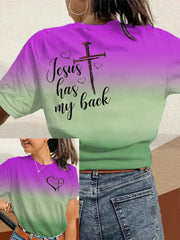 Women's Jesus Has My Back Print Round Neck T-Shirt