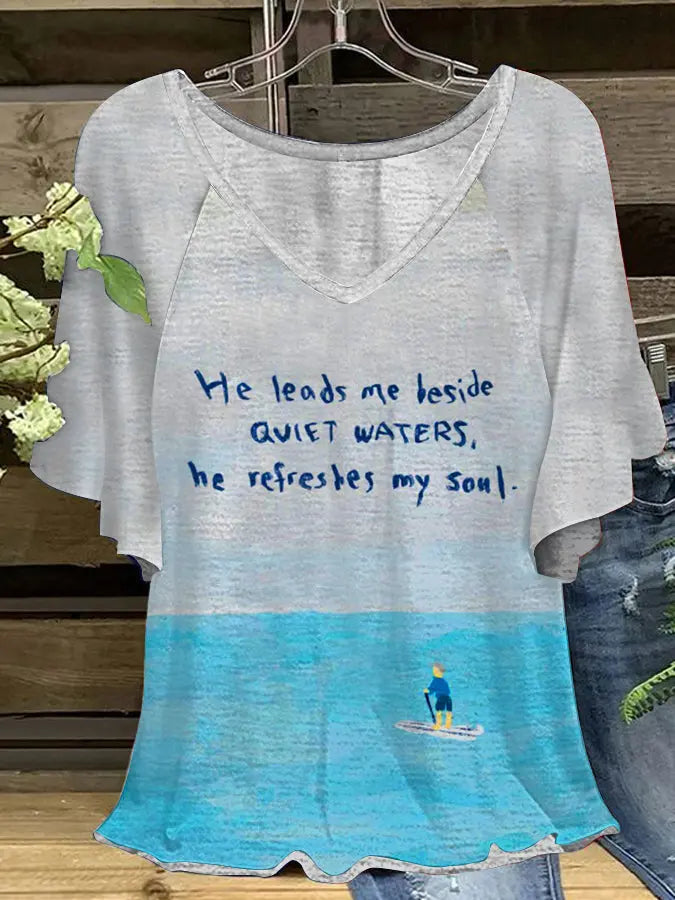 Women's He Leads Me To Calm Waters Hang Shot Short Sleeve T-Shirt