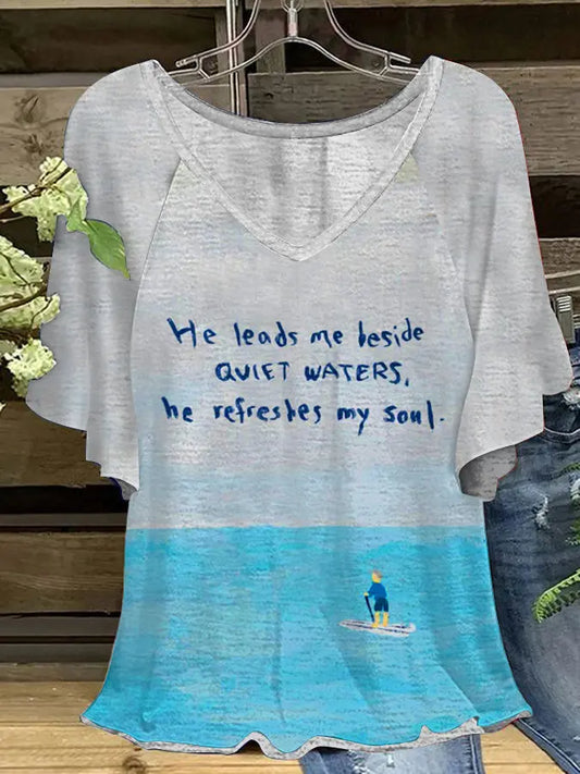 Women's He Leads Me To Calm Waters Hang Shot Short Sleeve T-Shirt