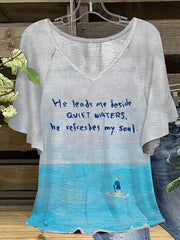 Women's He Leads Me To Calm Waters Hang Shot Short Sleeve T-Shirt