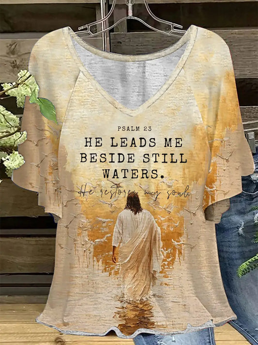Women's He Leads Me To Calm Waters Hang Shot Short Sleeve T-Shirt