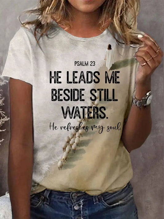Women's He Leads Me To Calm Waters Short-sleeved T-shirt