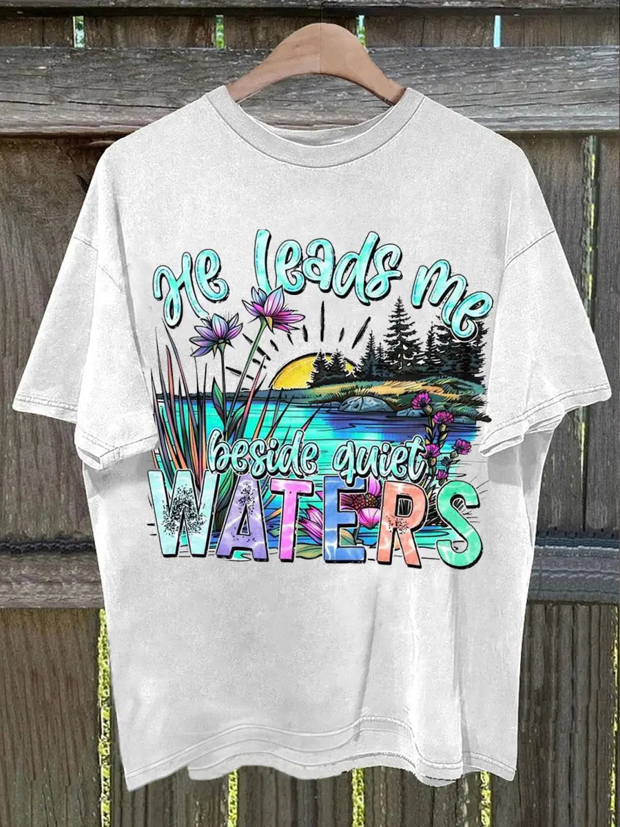 Women's He Leads Me Beside Still Waters Short Sleeve T-Shirt