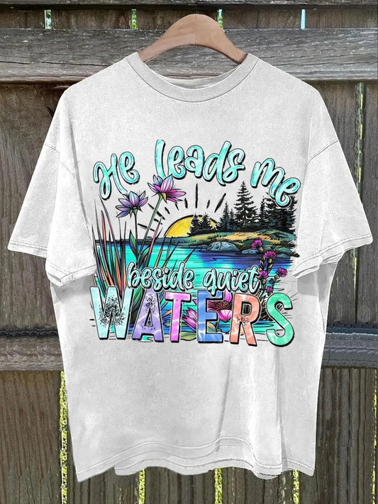 Women's He Leads Me Beside Still Waters Short Sleeve T-Shirt