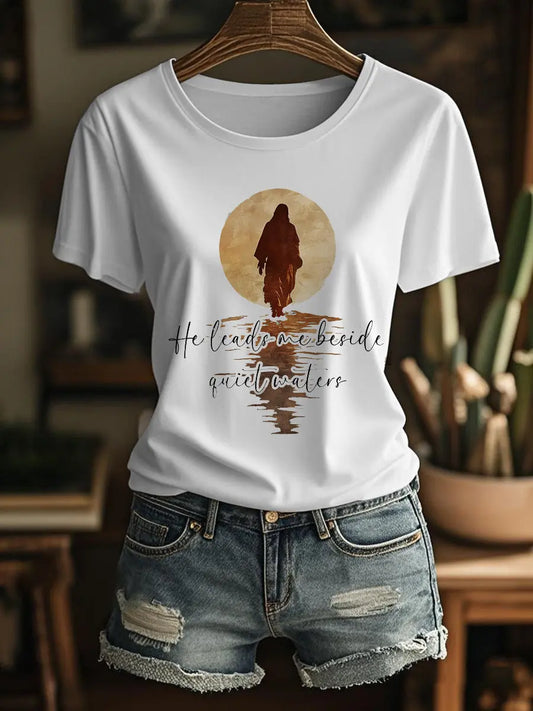 Women's He Leads Me Beside Still Waters Short Sleeve T-Shirt