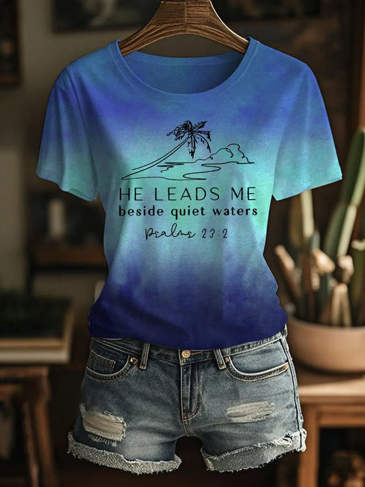 Women's He Leads Me Beside Still Waters Short-sleeved T-shirt
